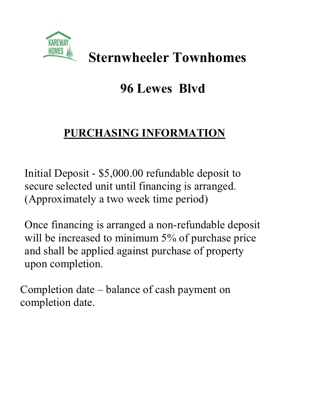 sternwheeler townhomes purchasing info
